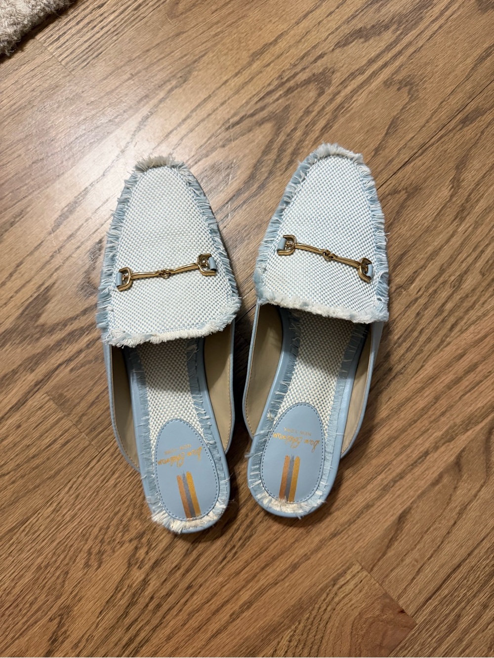 Sam Edelman Light Blue Textured Slip-On Loafers with Gold Bit